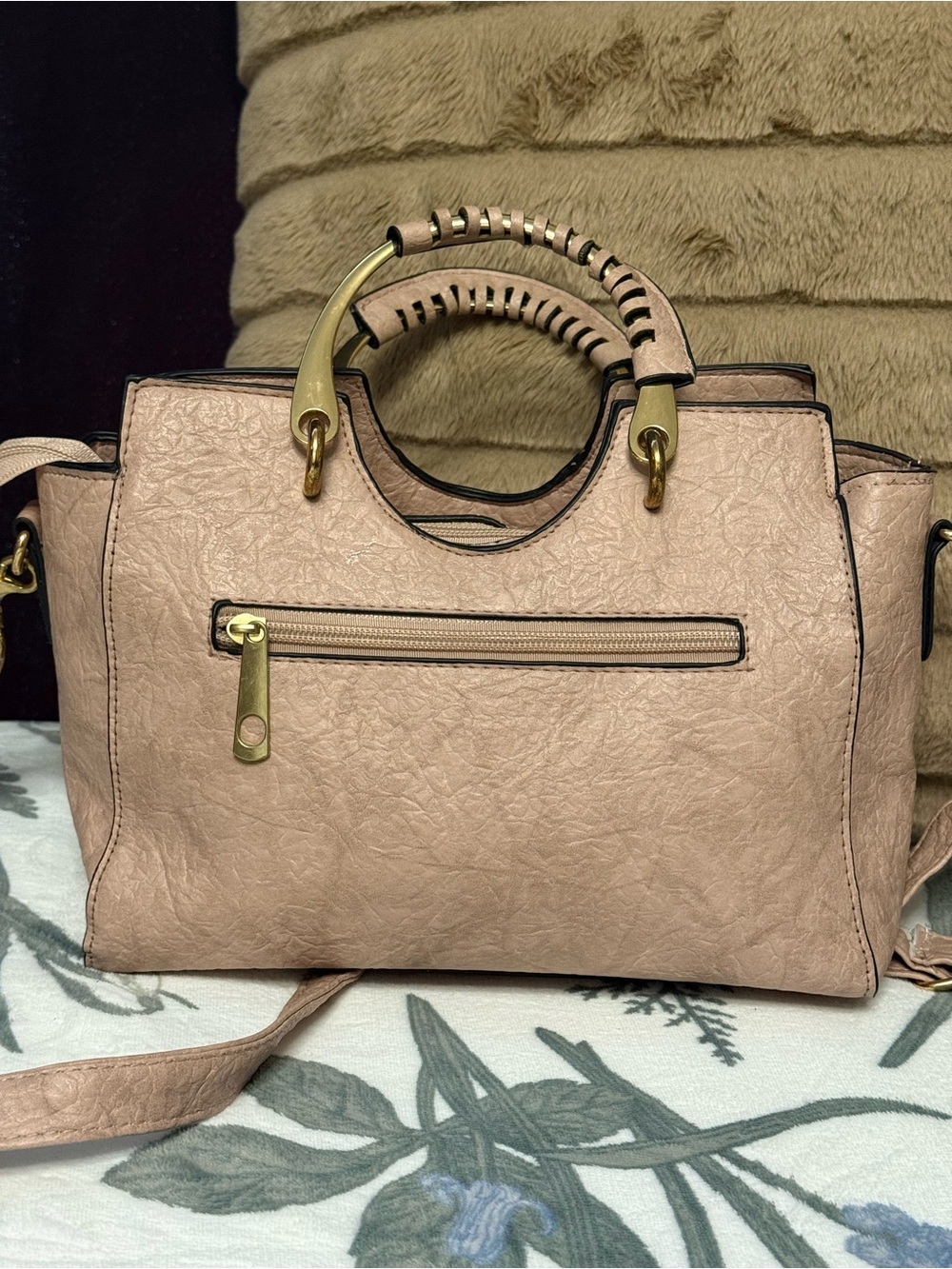 Blush Pink Plaid Accent with unique handles Women’s Shoulder Bag - Picture 5 of 6